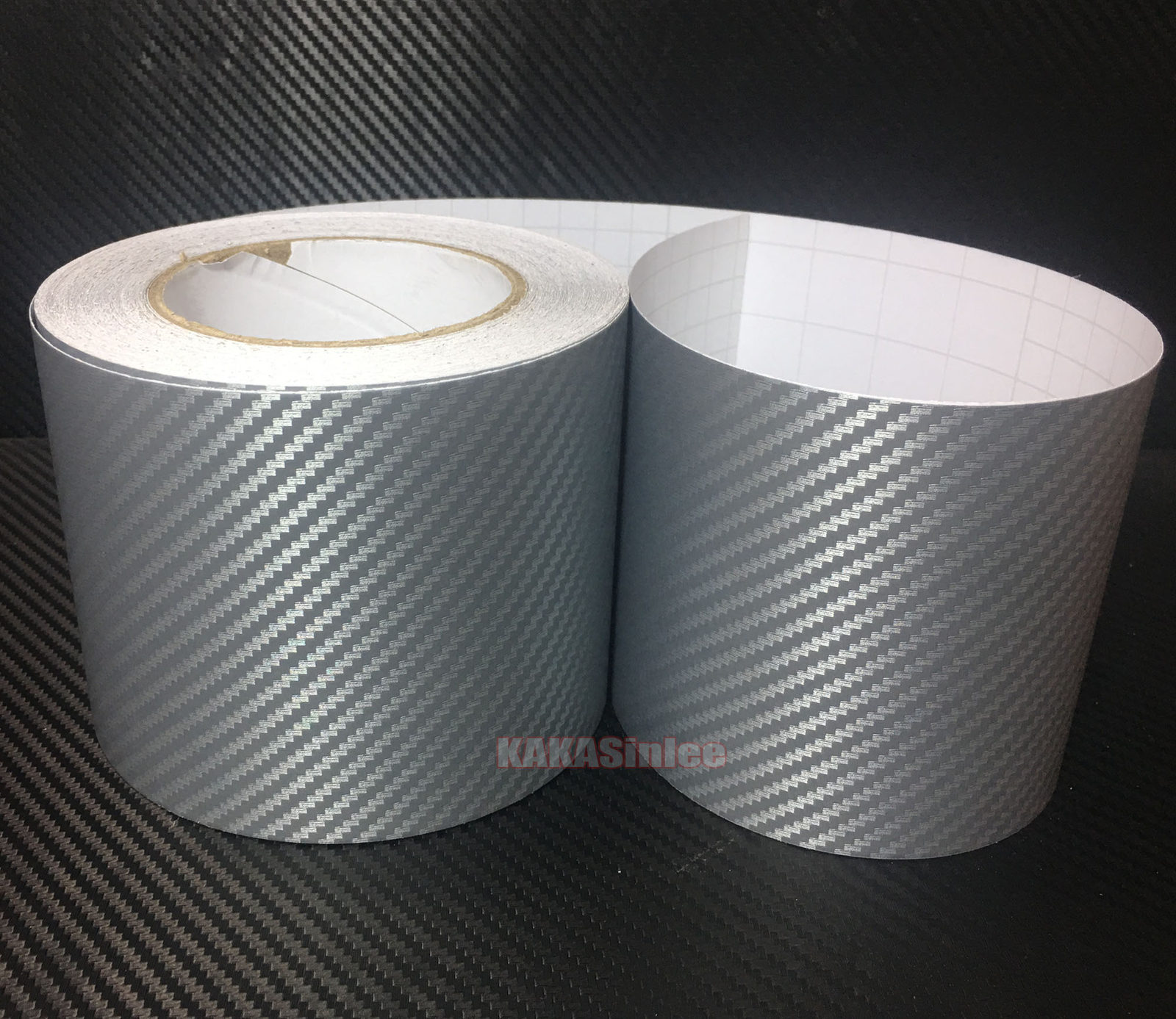 4″ W – 3D Silver Sheet Car PVC Grain Carbon Fiber Vinyl Tape Wrap Sticker Strips