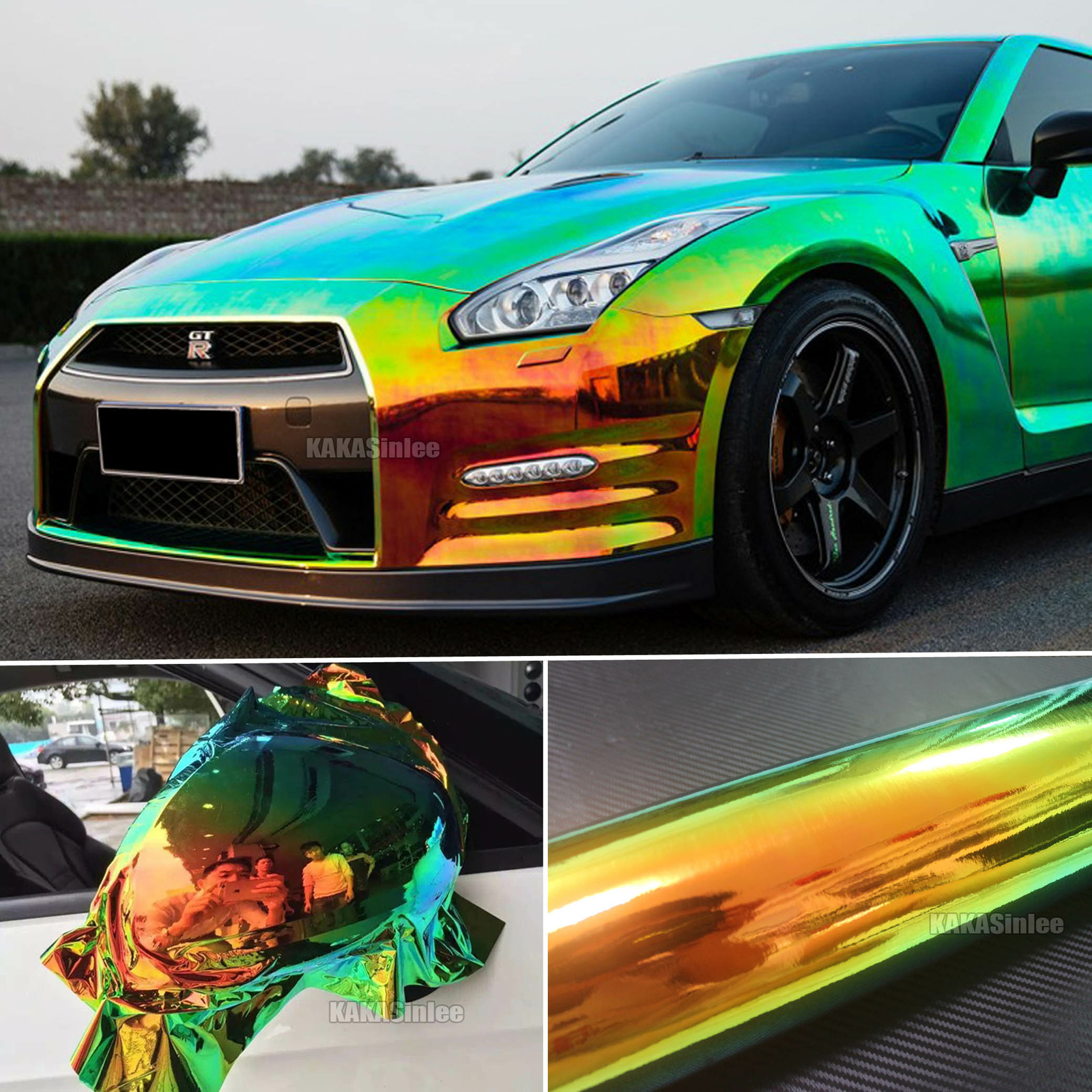 Holographic Rainbow Chameleon Chrome Mirror Vinyl Wrap Car Hood Motor Sticker US