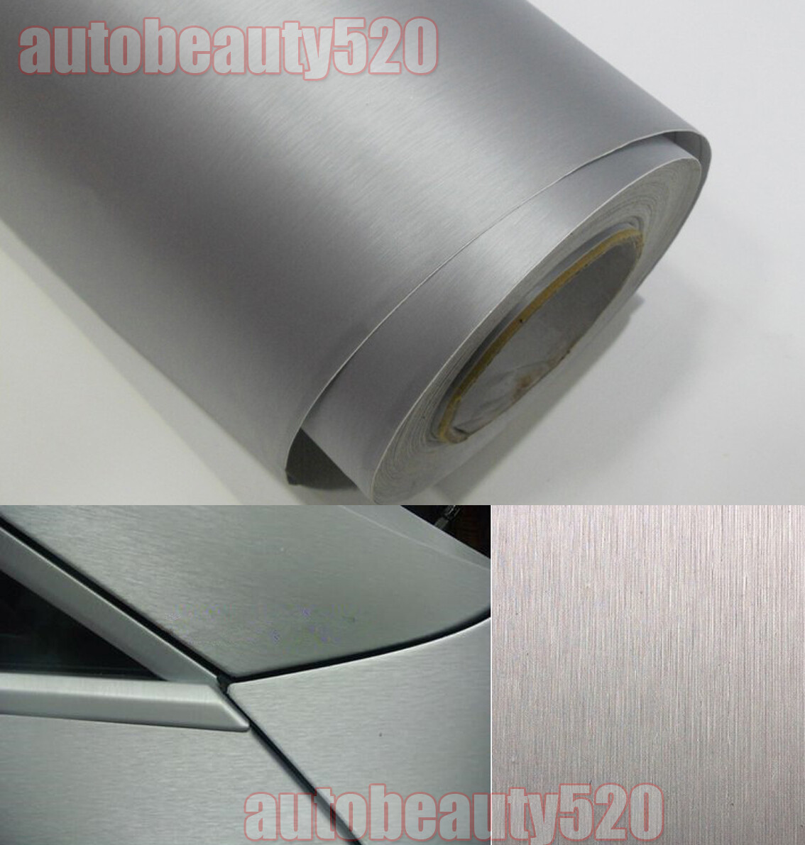 Silver Flexible Car Matte Brushed 3D Metal Entire Auto Vinyl Wrap Sticker ABUS