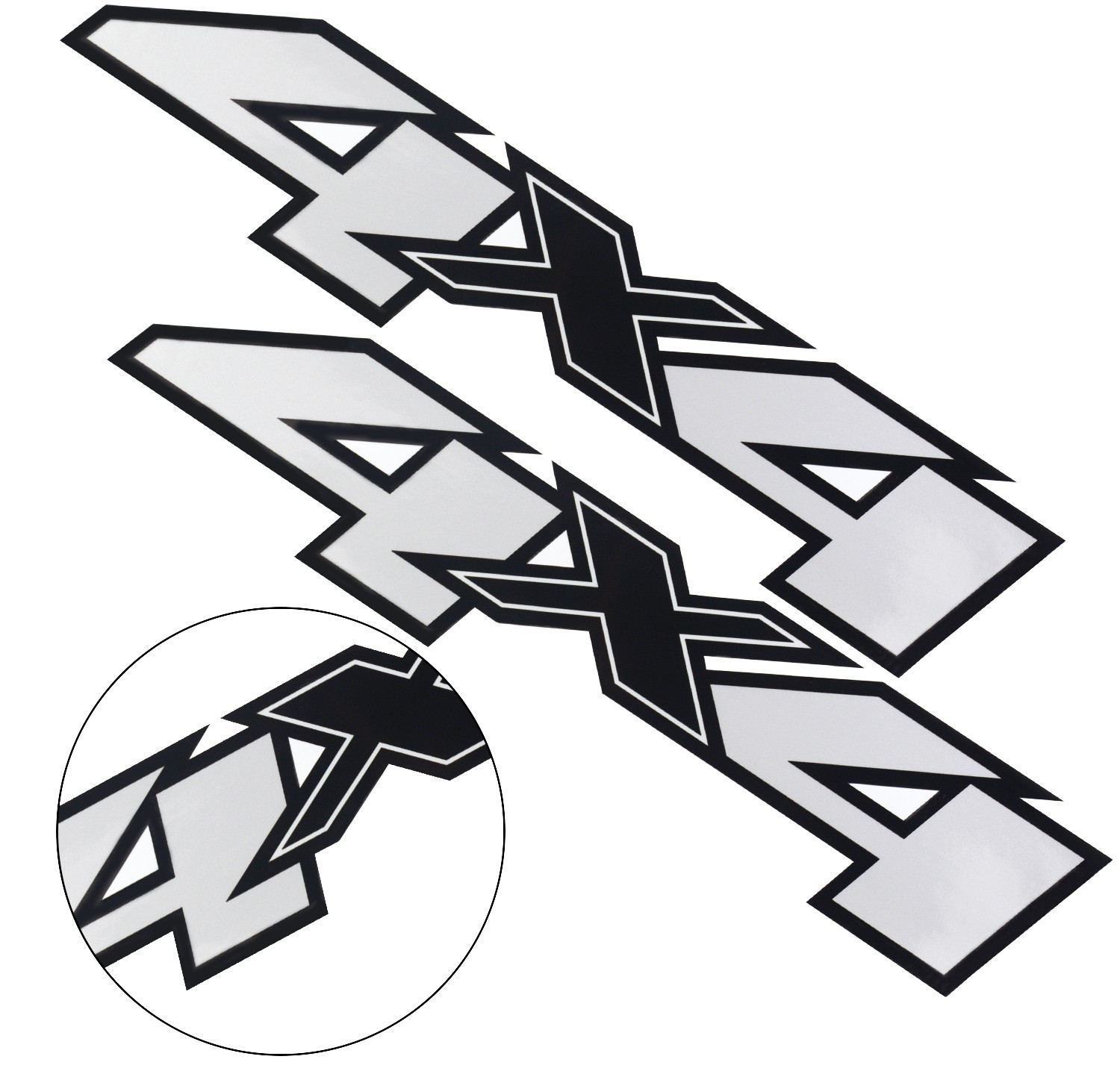 2Pc 2007-2013 4X4 Sticker Vinyl Decals Nameplate Truck Bedside Silver Black