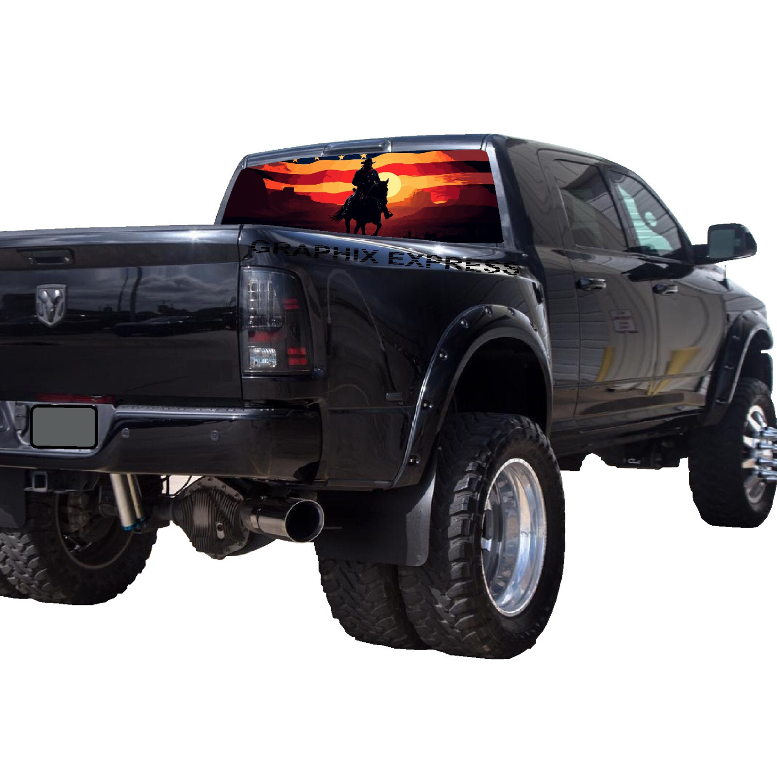 Truck Back Window Graphics Cowboy American Flag (P589) See Through Rear Decal