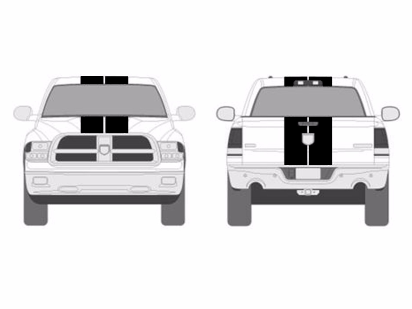 10″ Double Truck Center RACING STRIPES Vinyl Decal Graphics (Fits DAKOTA)