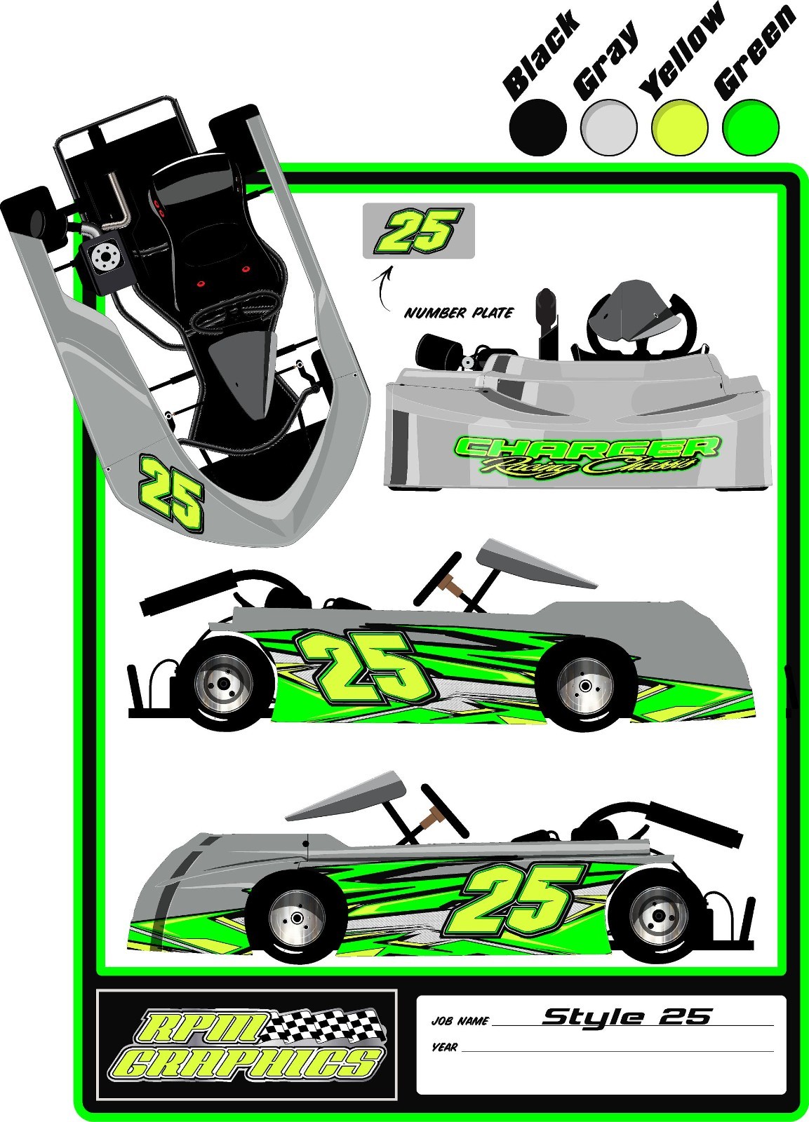 RACING GO KART WRAP WITH FRONT AND REAR NUMBERS, graphics, decals, wraps-Style25