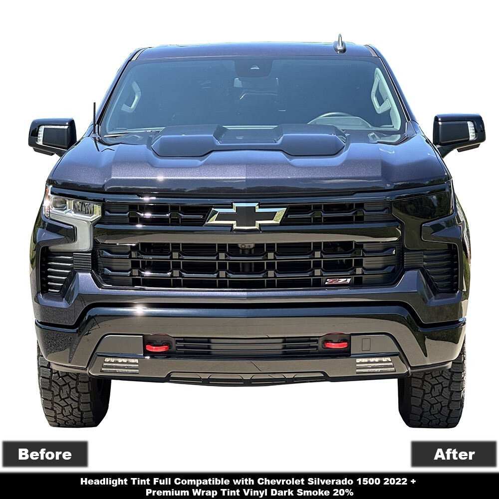 Crux Moto Headlight Tint Full Overlay Dark Smoke 20% for Silverado 1500 22+