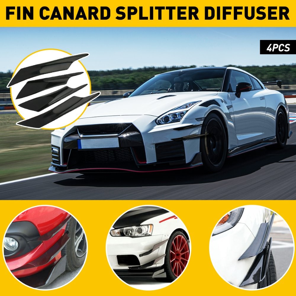 4/8x Car Bumper Fin Canard Splitter Diffuser Valence Spoiler Lips Glossy Black D