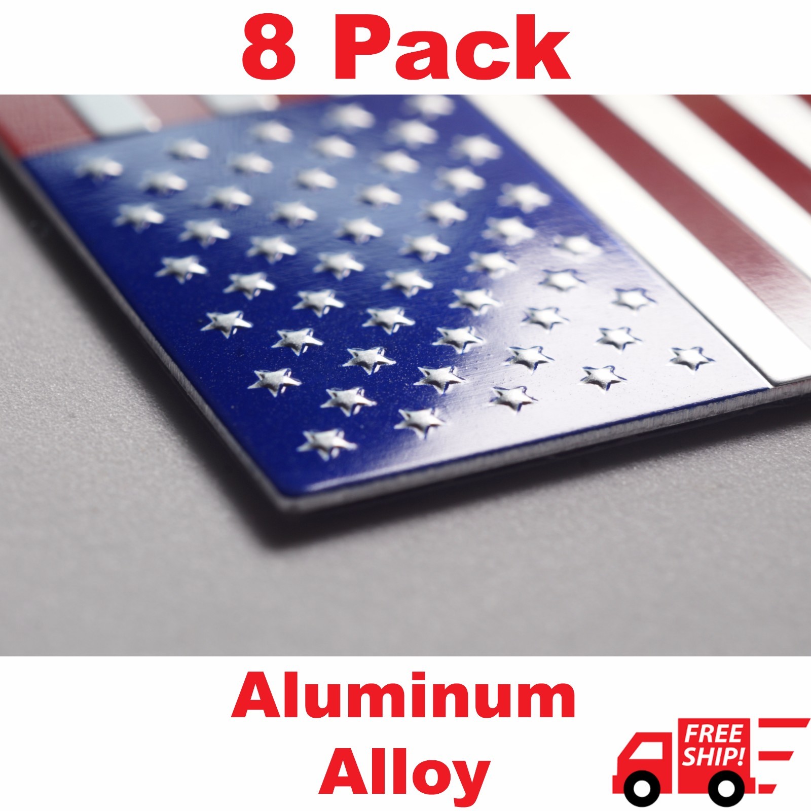 (8 Pack) Aluminum US American Flag Sticker Decal | Auto Car Emblem 3.15″x1.75″