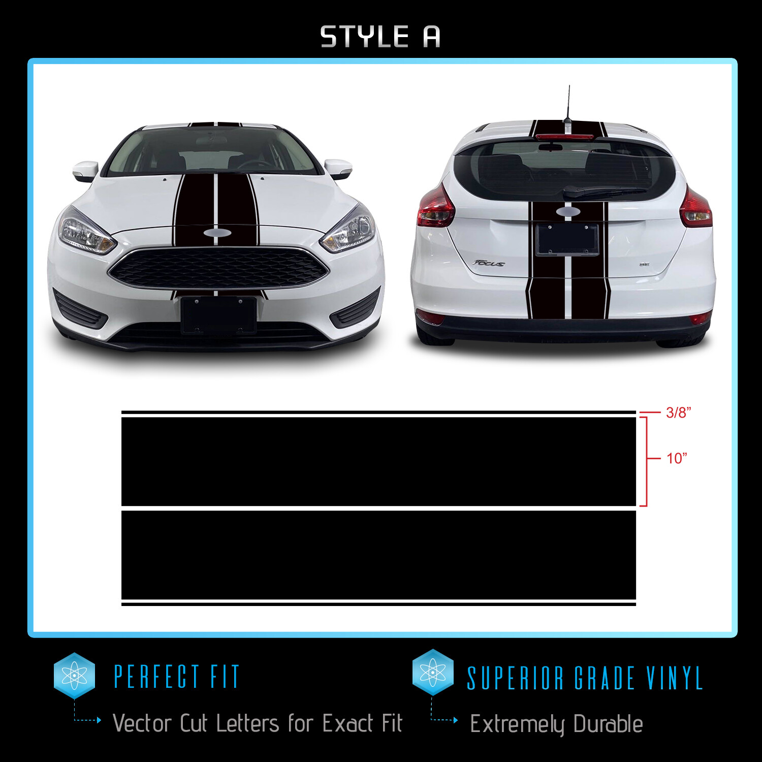 For 2011+ Ford Focus Full Body Rally Racing Stripes Graphic Decal – Gloss Vinyl