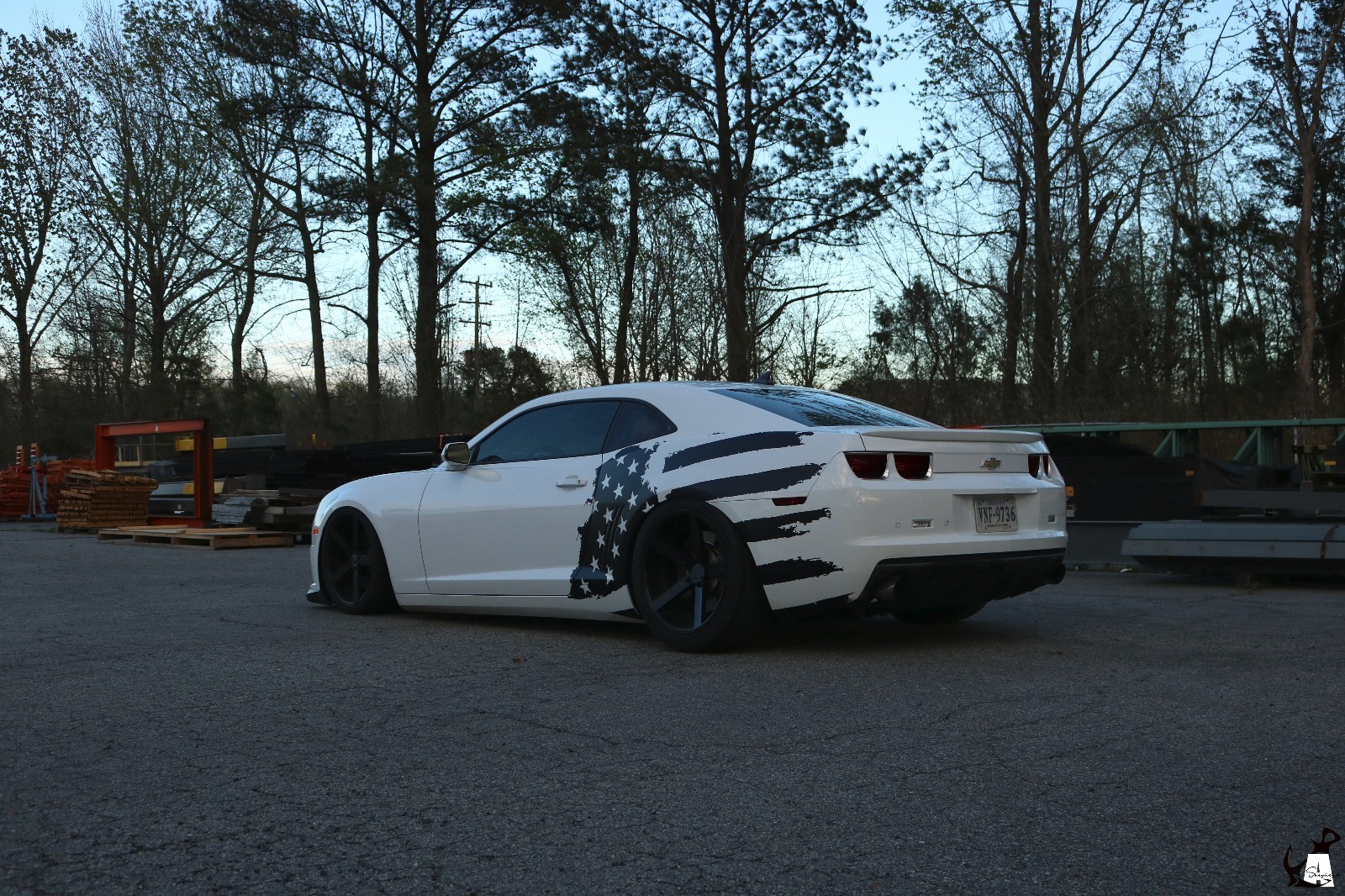 2010-2015 Camaro [TAF_DS]-Tattered American Flag-Driver Side-Matte Black Vinyl
