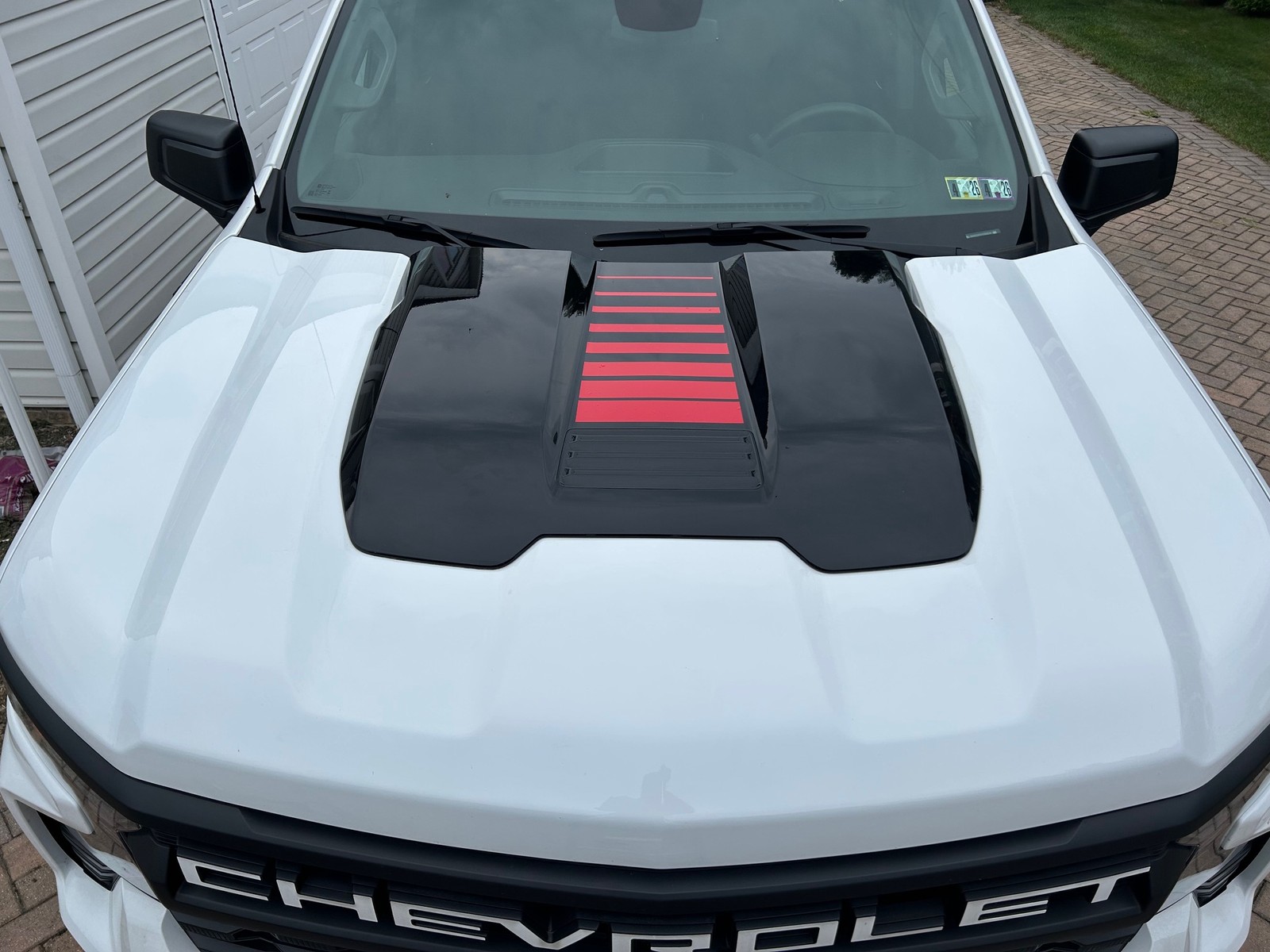 Chevy Silverado Red Fade Stripes Center Hood Scoop Decal 2022-2025