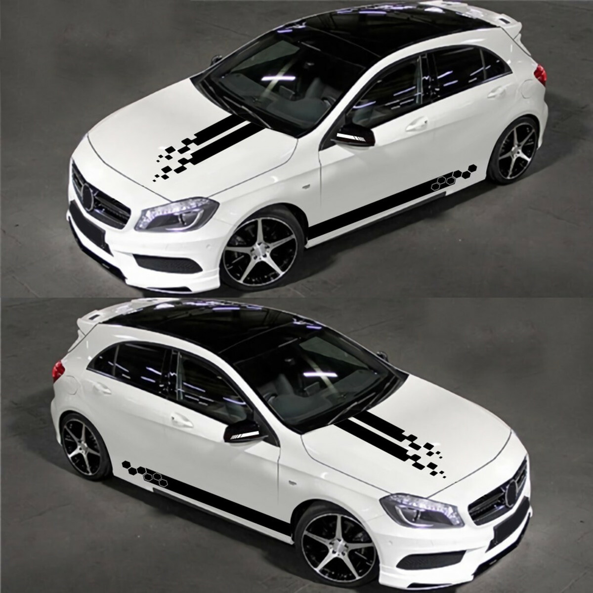 5Pcs Car Side Body Vinyl Decal Sticker Sports Racing Stripe Hood Mirror Decals