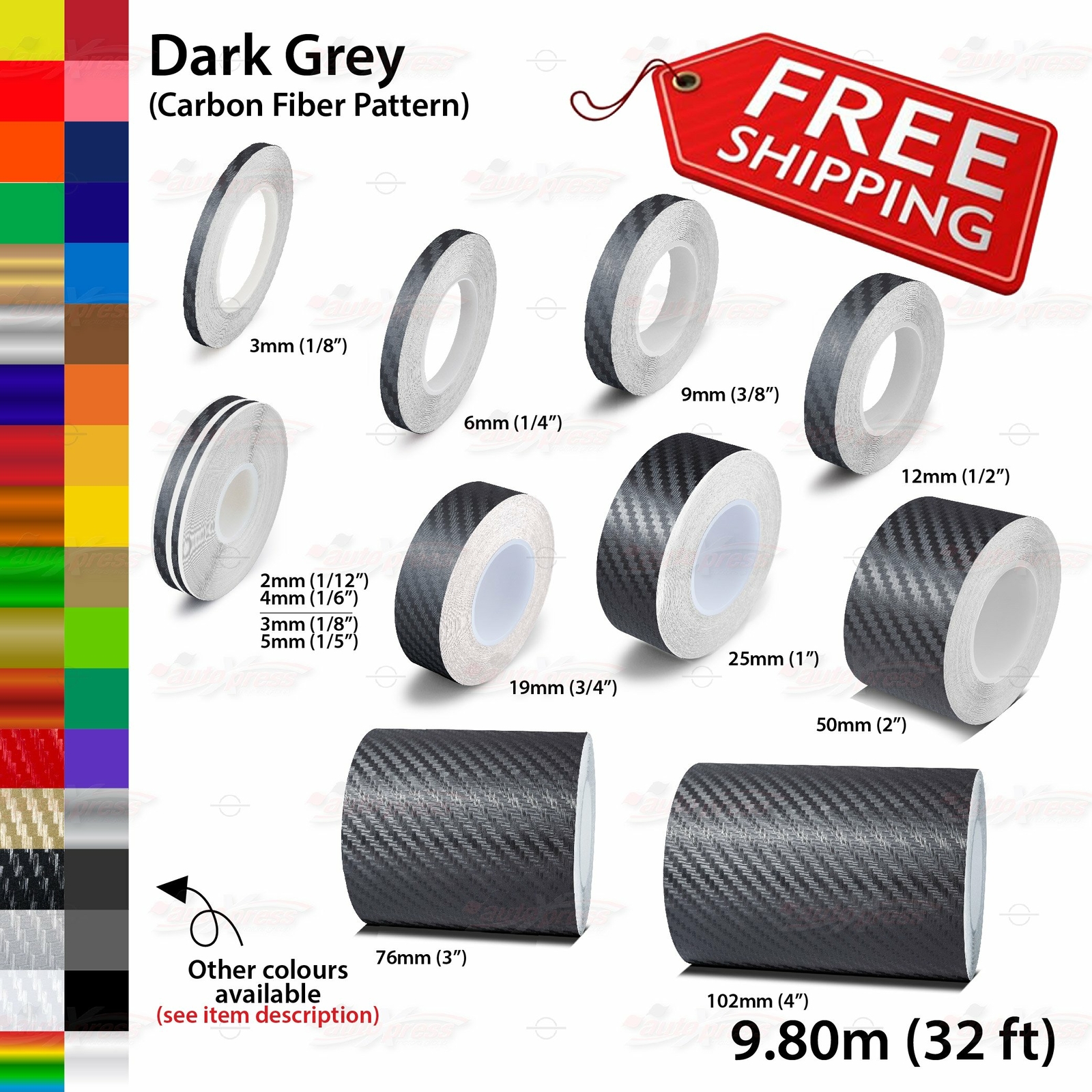 CARBON FIBER DARK GREY Roll PIN STRIPE PinStriping Line TAPE Decal Vinyl Sticker