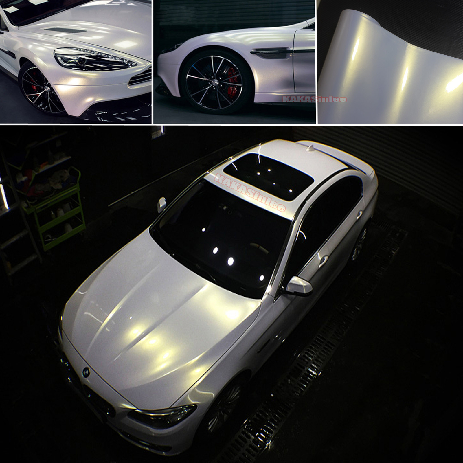 Whole Car Wrap Chameleon Gloss White Gold Satin Chrome Vinyl Sticker Flexible US