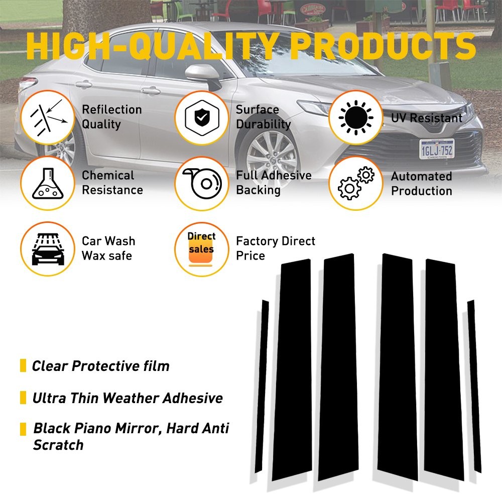 6/12x Pillar Black Posts for Toyota Camry Piano 2012-17 Door Trim Window U Cover