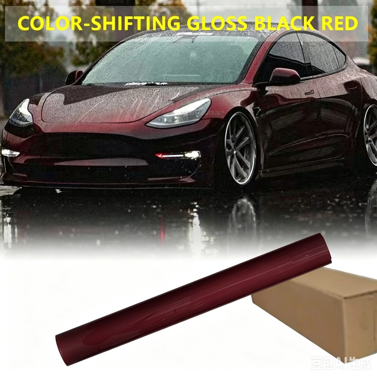 5FTx50FT Gloss Black Red Chameleon Color Shift Vinyl Wrap Car Film US Stock