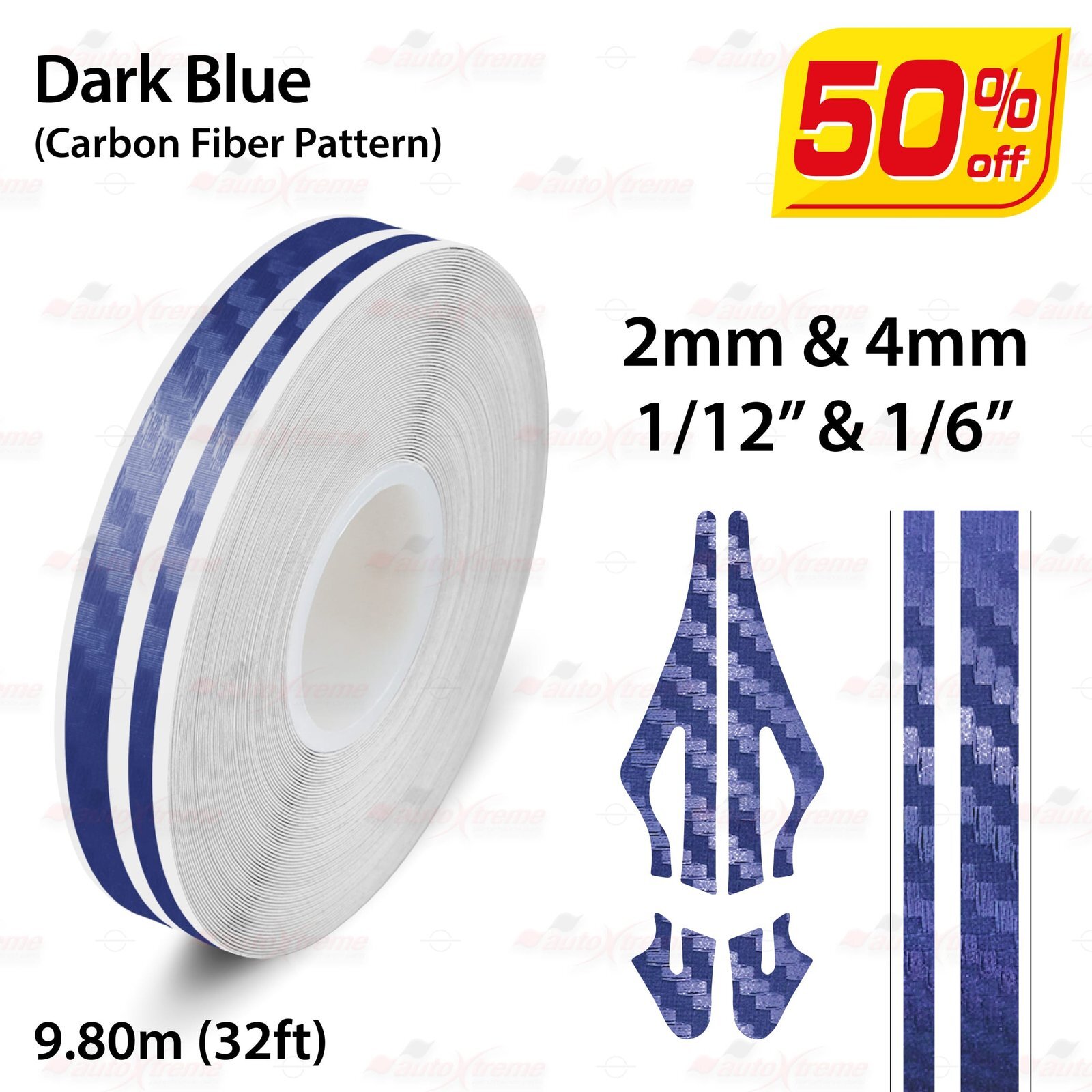 CARBON FIBER DARK BLUE Pin Stripe PinStriping Adhesive Tape Vinyl Car STICKER