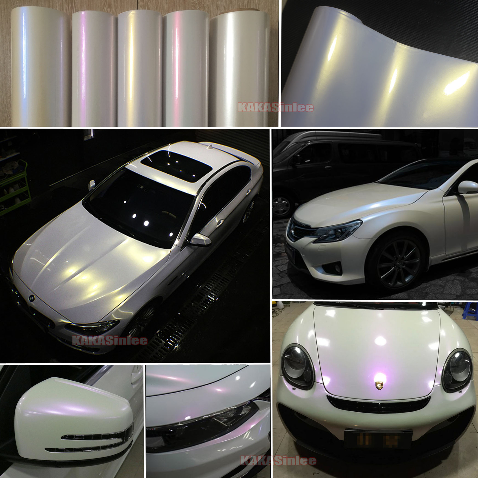 DIY – Glossy Entire Car Wrap Pearl White Chameleon Vinyl Film Sticker Decal CF