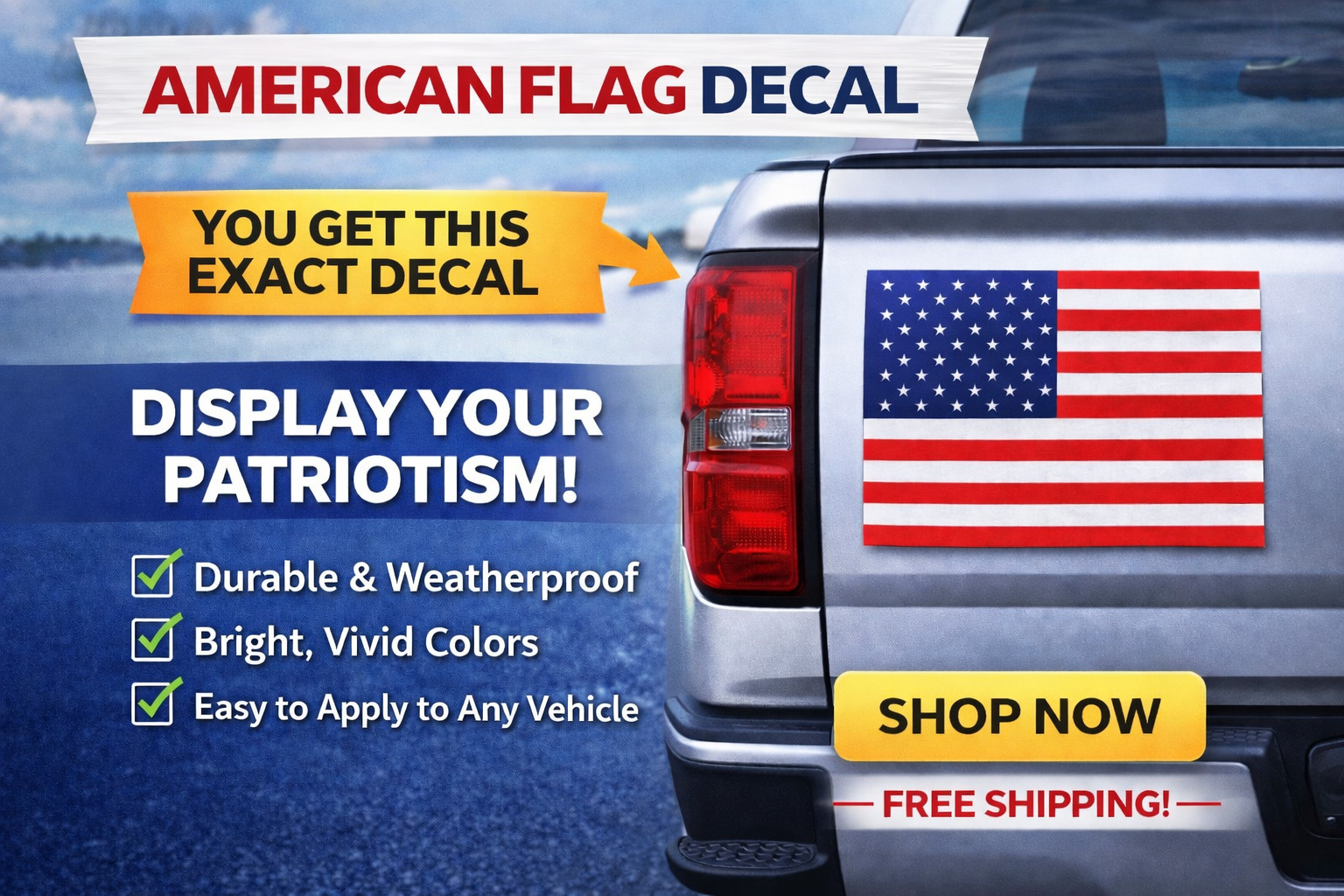 Patriotic American Flag Vinyl Decal Sticker | Vibrant Colors USA Flag | Truck