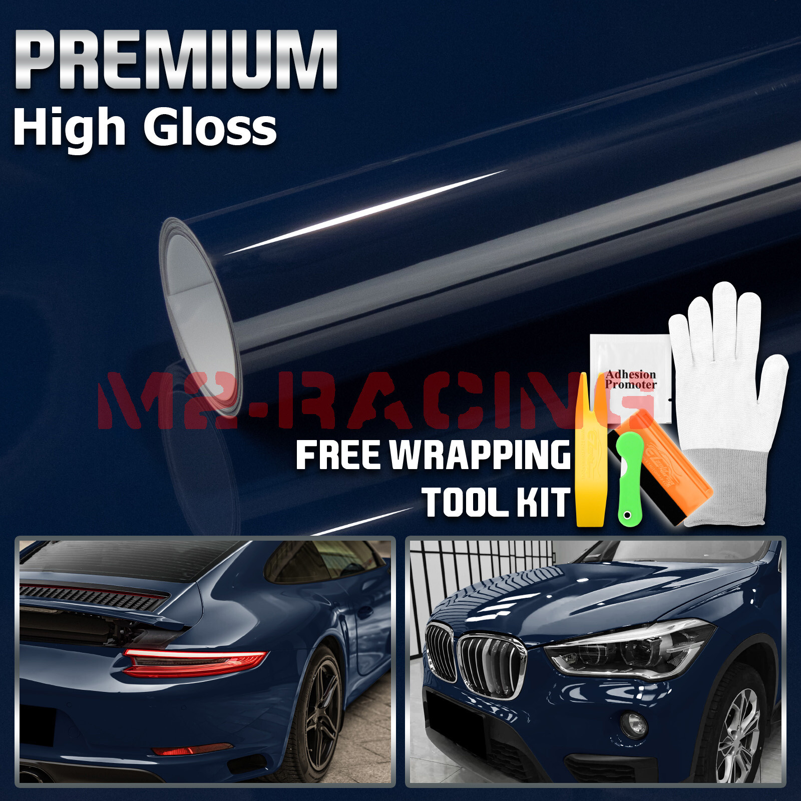 High Gloss Midnight Blue Car Vinyl Wrap Sticker Decal Sheet Film DIY Air Release