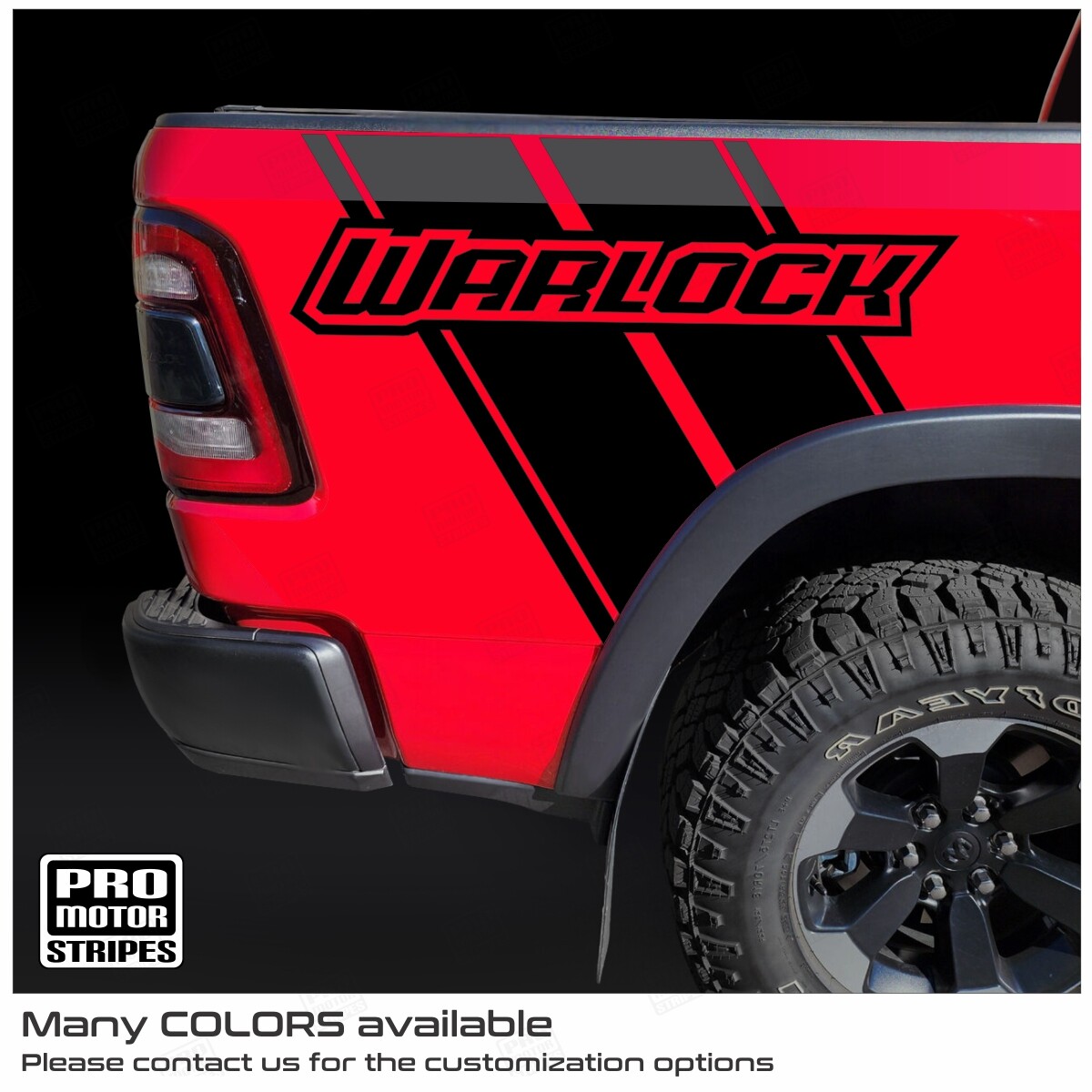 Dodge RAM 1500 2019-2023 WARLOCK Rear Quarter Side Bed Decals (Choose Color)