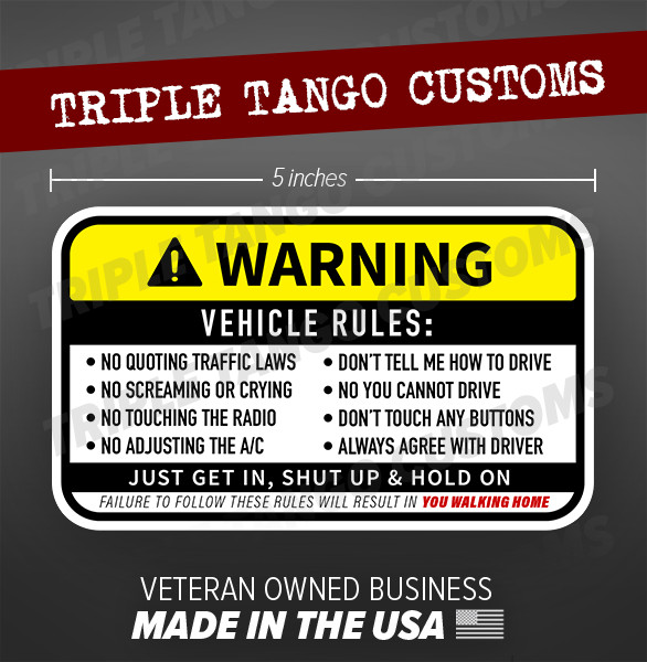 Vehicle Rules Funny Bumper Sticker Car Truck Window Decal Safety Warning JDM