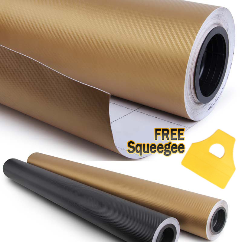 48″ x 60″ GOLD Carbon Fiber Vinyl Wrap 3D Bubble Free Air Release 4ft x 5ft