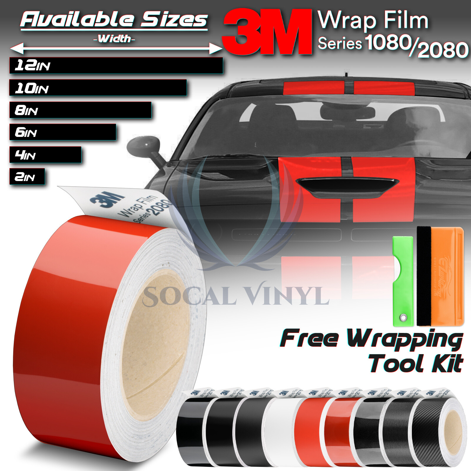 3M 1080 2080 Racing Stripes Vinyl Wrap Rally Stripe Decal Sticker Hood Roof