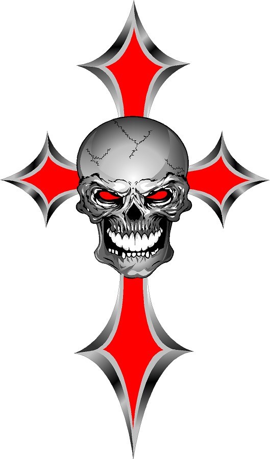 Simulated red chrome skull and cross vinyl graphic decal