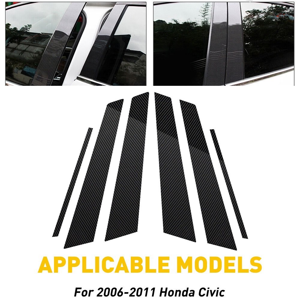 1/2set Pillar Window Cover Posts Trims Door for Honda Civic Sedan 2006-11 Carbon