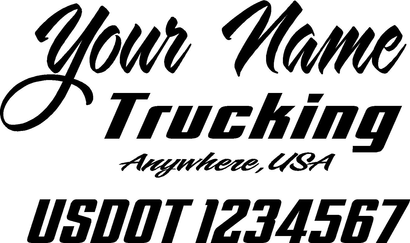 Truck lettering set custom 1 color your name, biz & usdot vinyl decal sticker #1