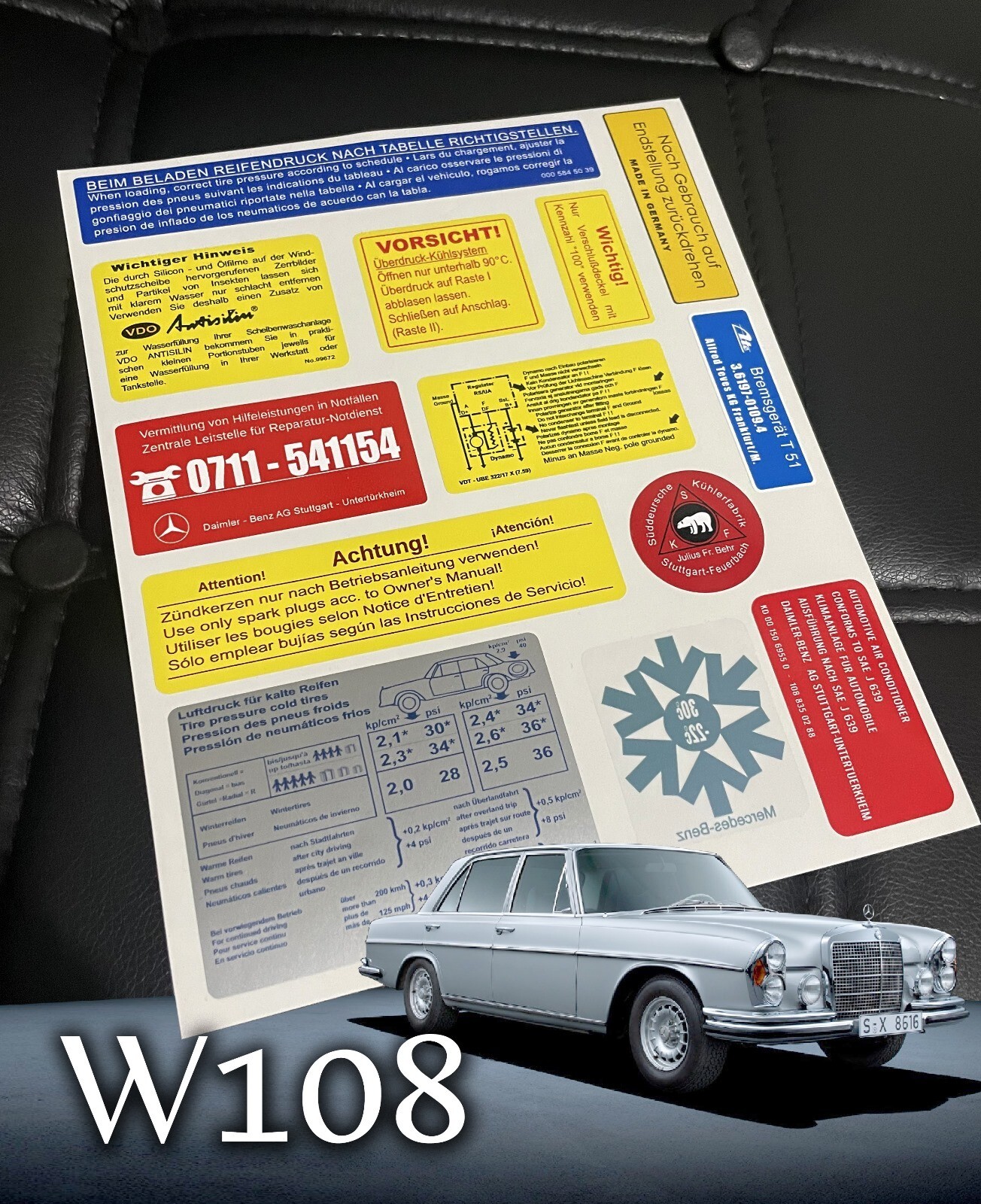 Decal Set Stickers For Mercedes W108 All Models Best Quality