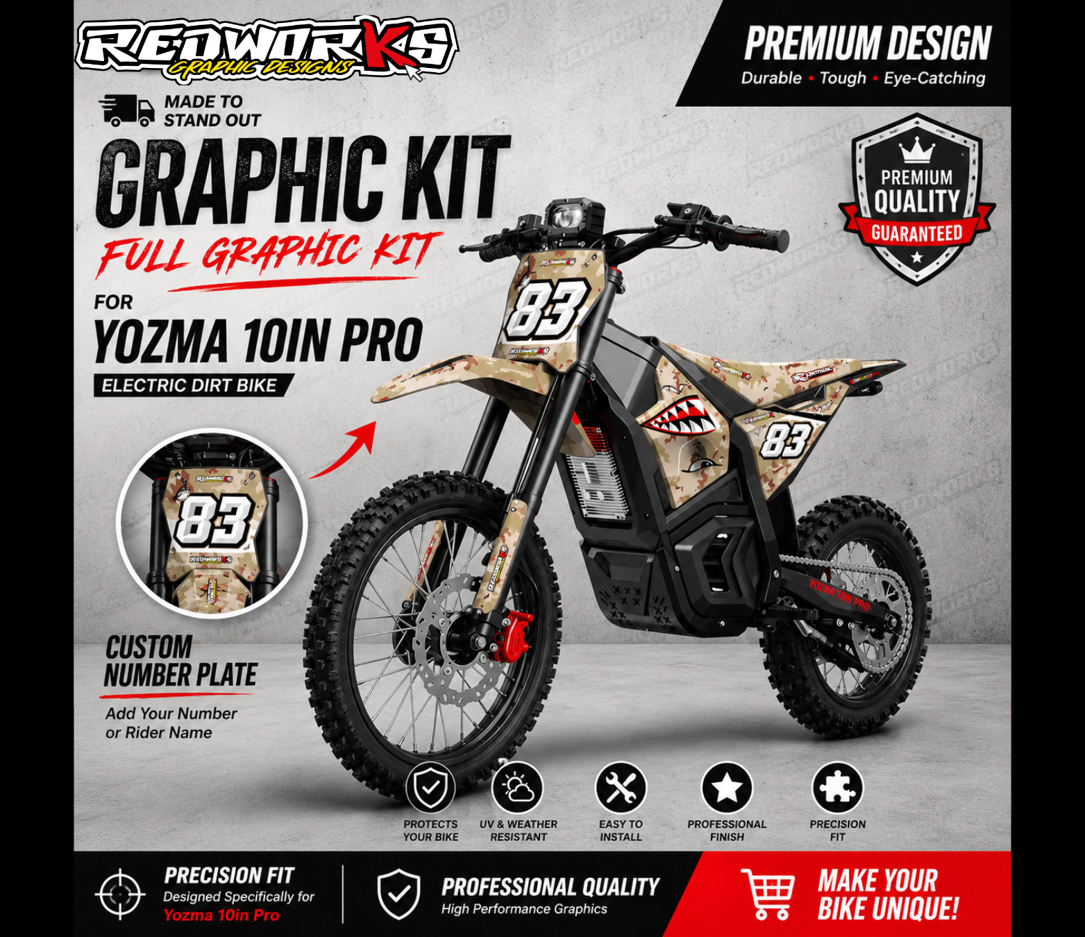 Yozma 10in Pro Graphics Kit Decals Stickers Desert Camo 6Mil Custom Wrap