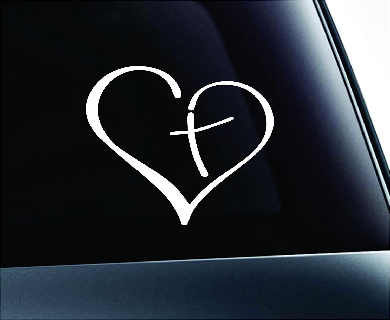 Cross with Heart White Vinyl Decal Car Truck Windows laptop notebook