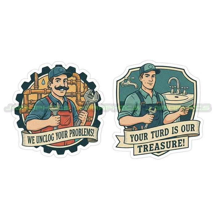 Plumber Plumbing Vinyl Decal Sticker Funny Trade Unclog 2 pack A