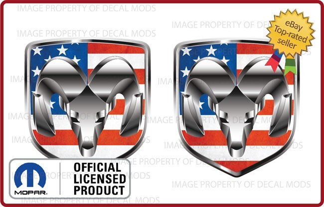 2x Dodge RAM Head Shield Logo Truck Decals Stickers American Flag USA FD1A0