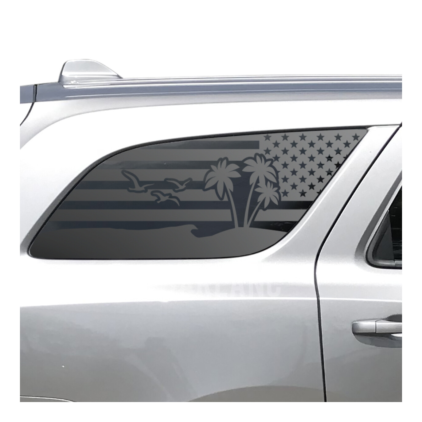 USA Flag w/Beach Scene Decal for Dodge Durango 3rd window 2011-2024