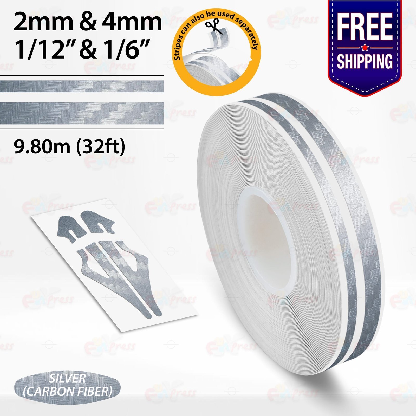 CARBON FIBER SILVER PIN STRIPE Car Model Motorcycle Adhesive TAPE Vinyl Sticker