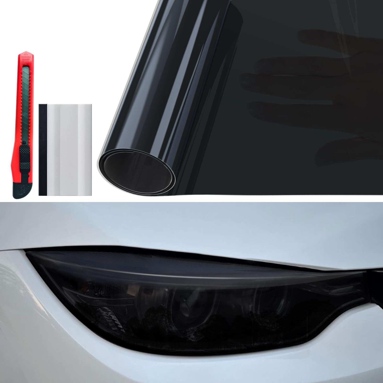 12″ x 7ft Dark Black Headlight Taillight Tint Film – Self-Adhesive Car Light Cov