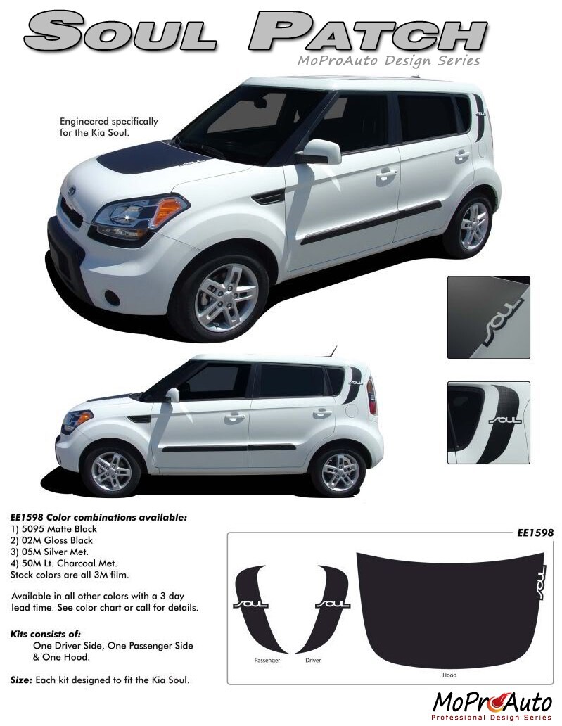 Original Hood & Rear Side Stripe Vinyl Graphic Decal for Kia Soul by MoProAuto