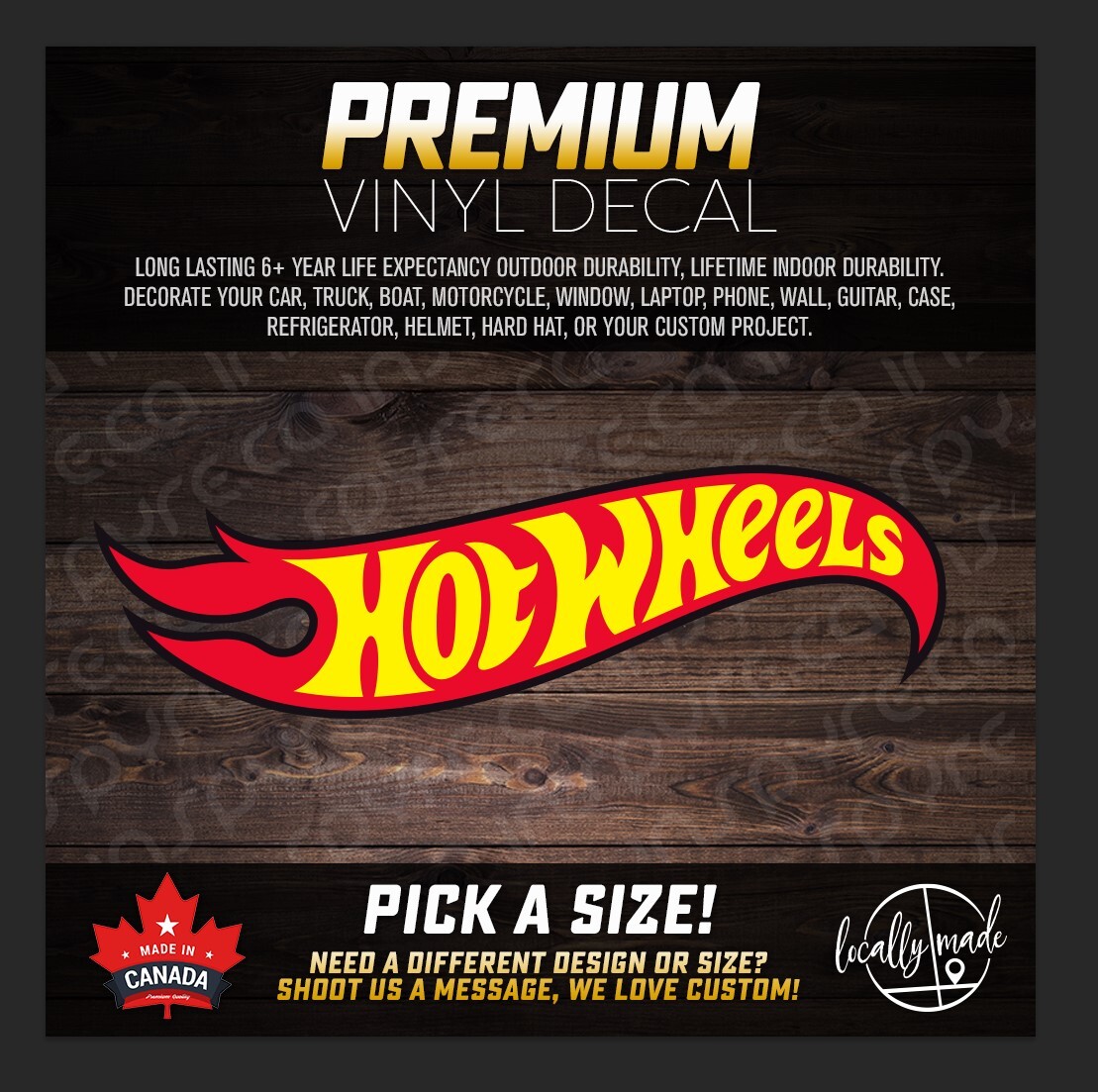 Hot Wheels Custom BLACK OUTLINE • Decal Sticker Pick a Size • Vehicle Display