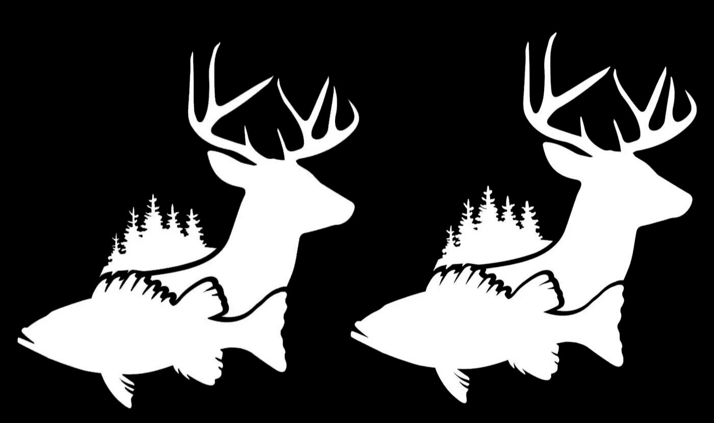 Fish Deer Whitetail 2 PK 5″ White Vinyl Decal Car Truck Windows Laptop Tablet