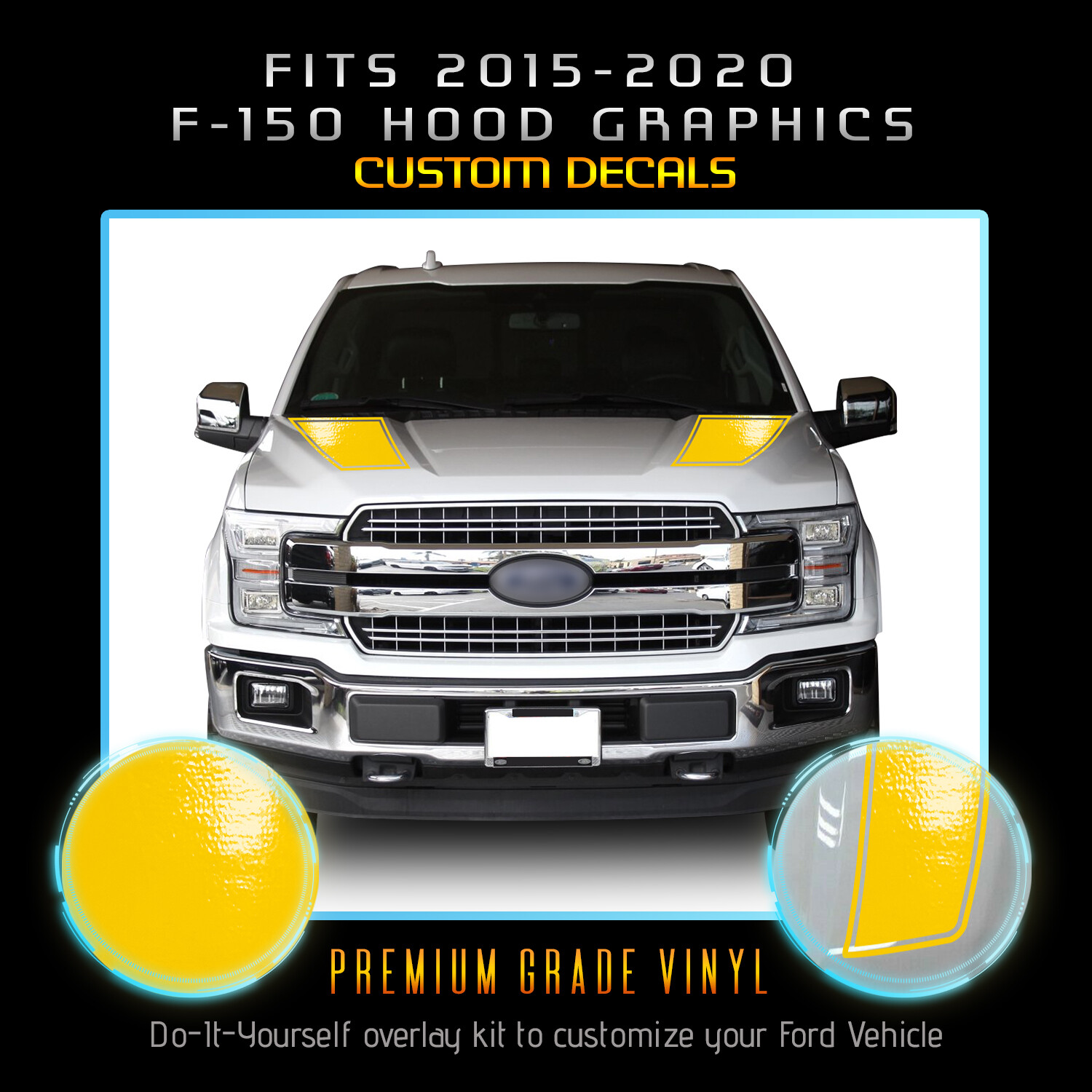 For 2015-2020 Ford F150 F-150 Hood Stripes V2 Graphic Decals – Glossy Matte