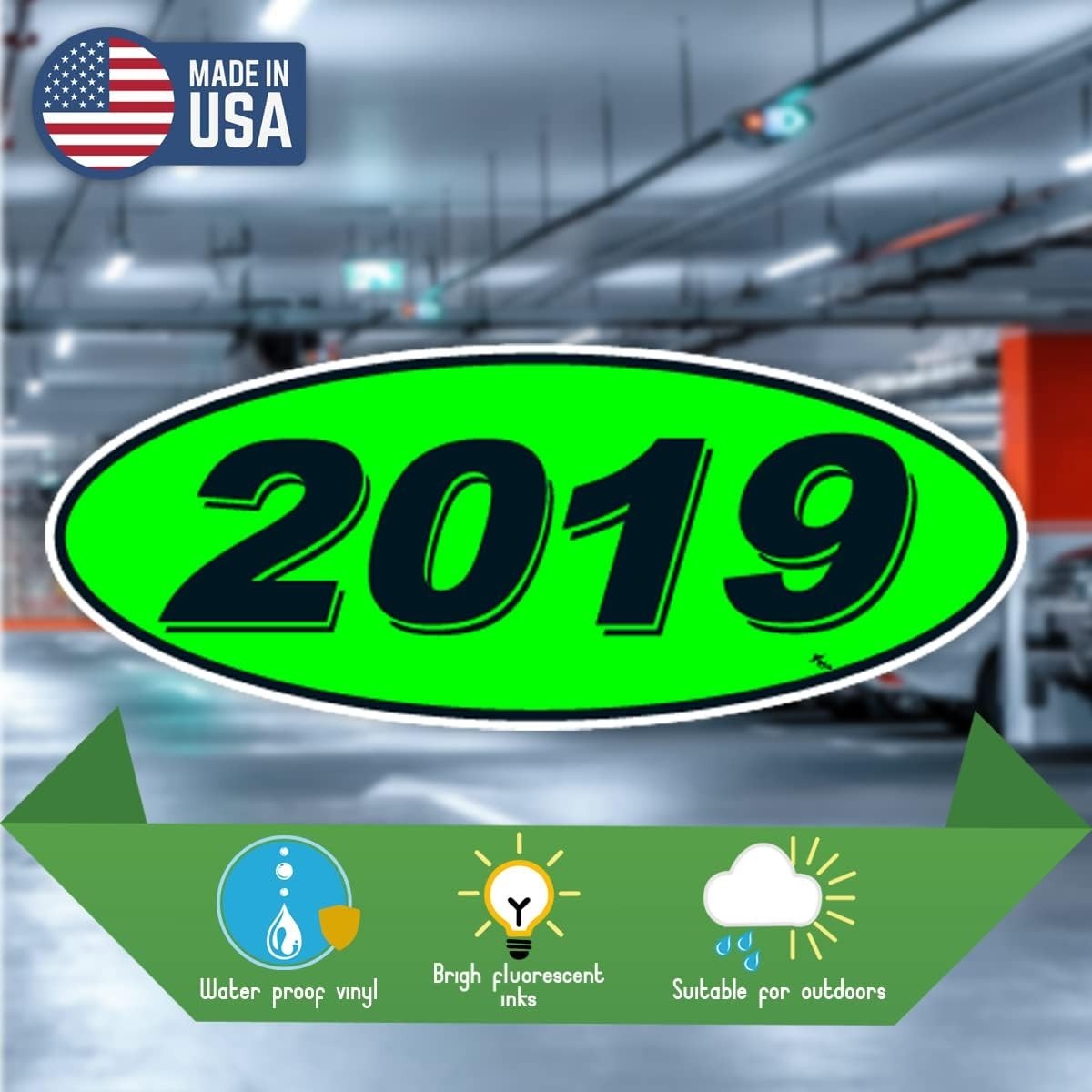 Chartreuse Green Black 2019 Oval Model Stickers for Windshield 12 Pack