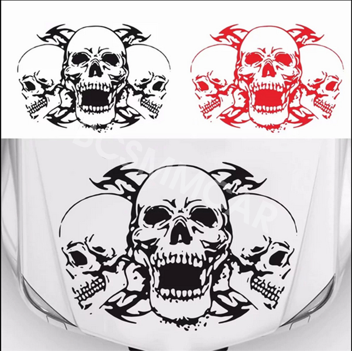 Car Stickers Triple Skull Body Side Hood Decals DIY Vinyl Decorative 39X60CM