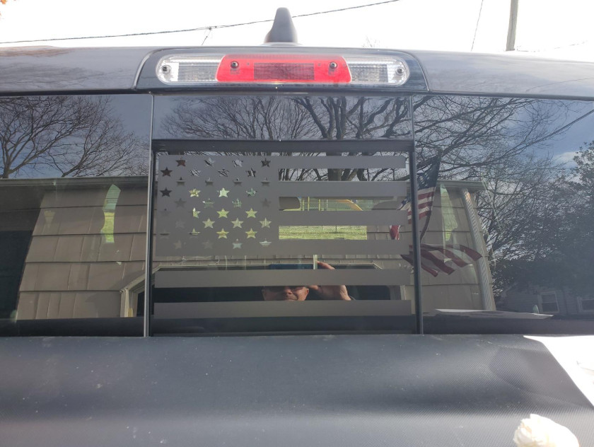 2009-2023+ Dodge RAM Back Middle Window American Flag Decal Sticker Matt Black