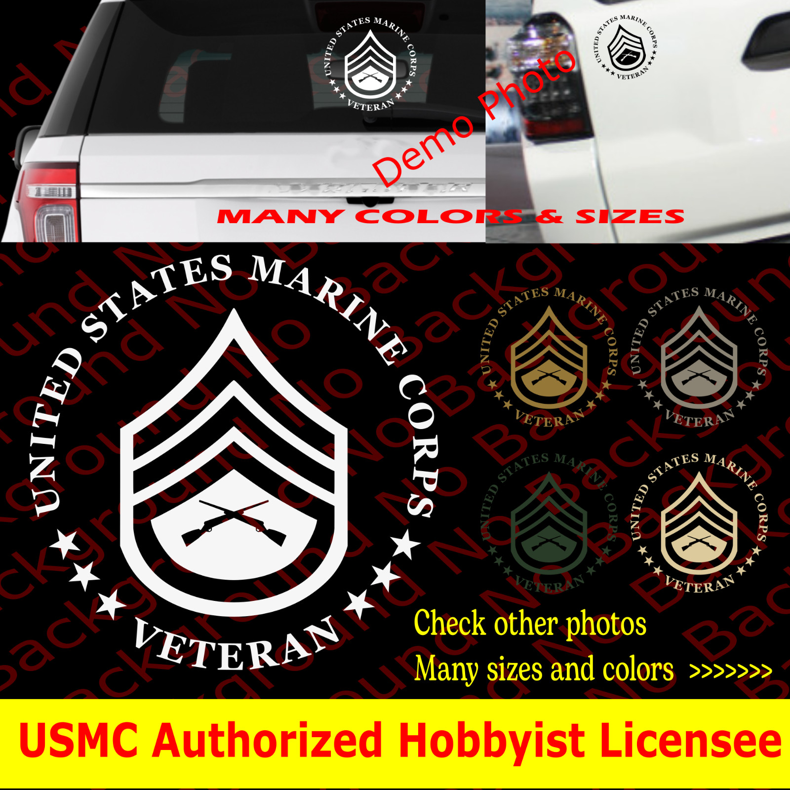 USMC Marines Staff Sergeant SGT Veteran Die Cut Sticker Vinyl Decal E6 Rank AY32