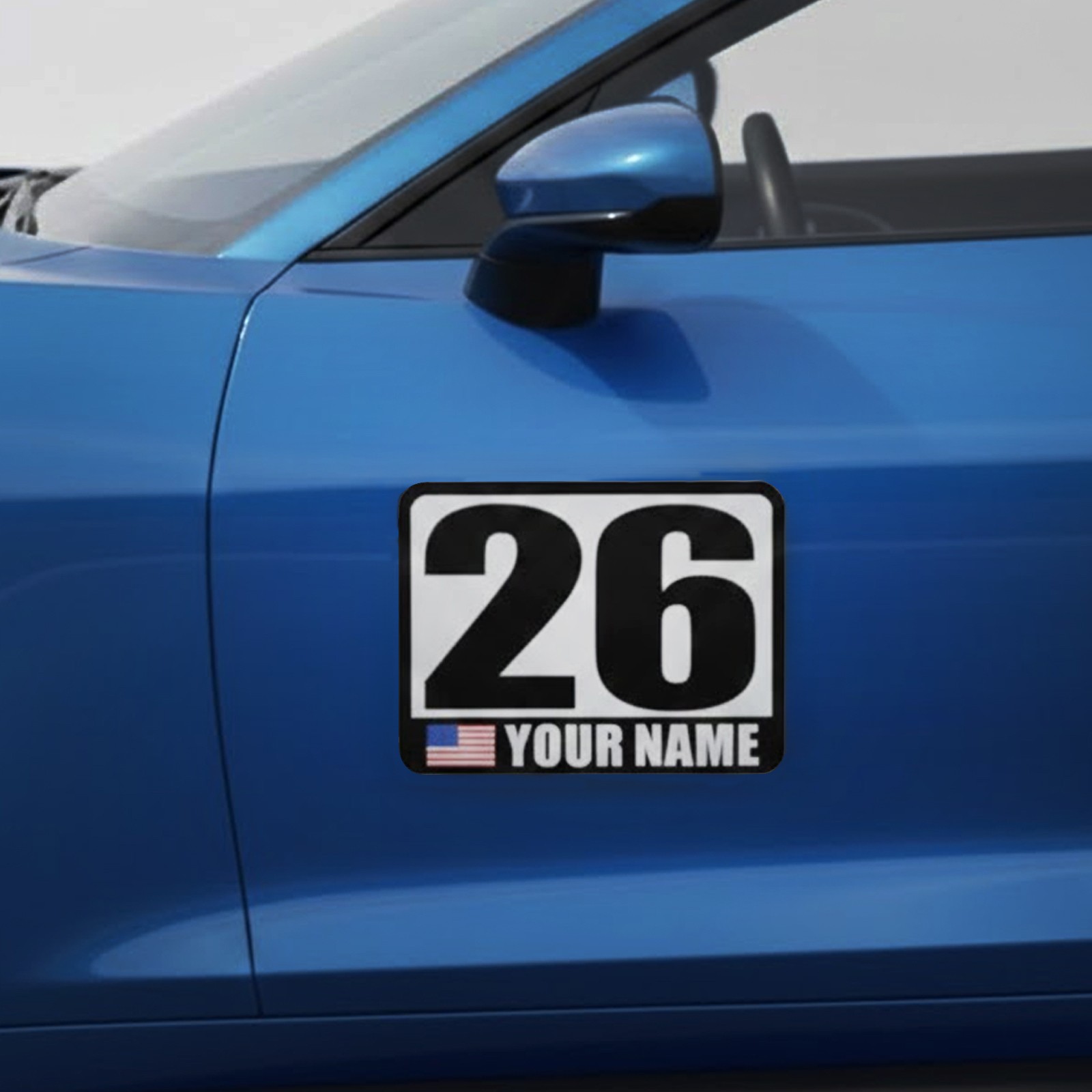 2x Custom Magnet Racing Track Day Autocross Numbers Sticker Name Flag Car Door