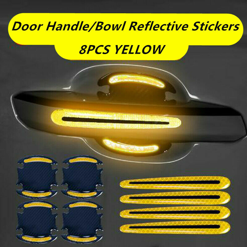 8pcs Car Door Handle Bowl Protective Film Reflective Sticker Strips Anti-Scratch
