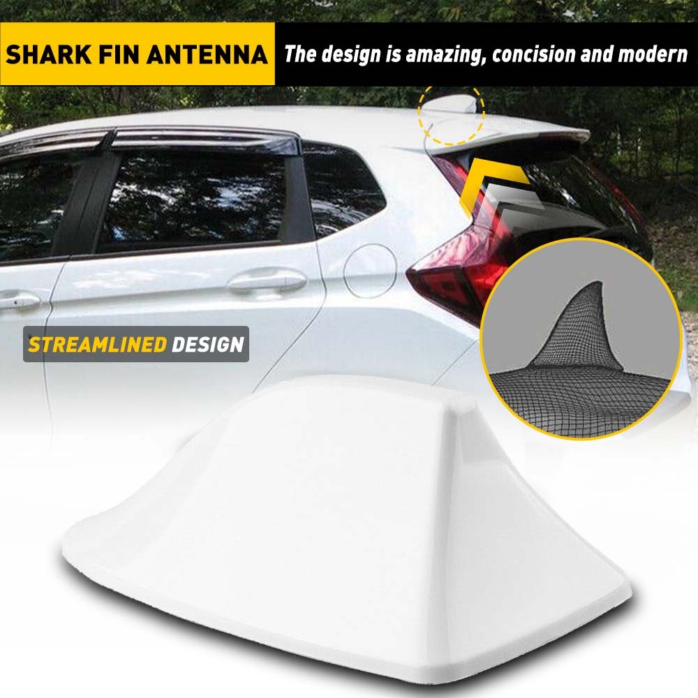 Universal White Fin Shark Roof Top Radio Antenna FM/AM Signal Aerial Booster D
