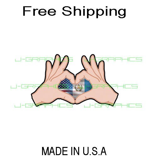 Hands Heart Love American Guatemala Flag Sticker Decal USA Guatemalan