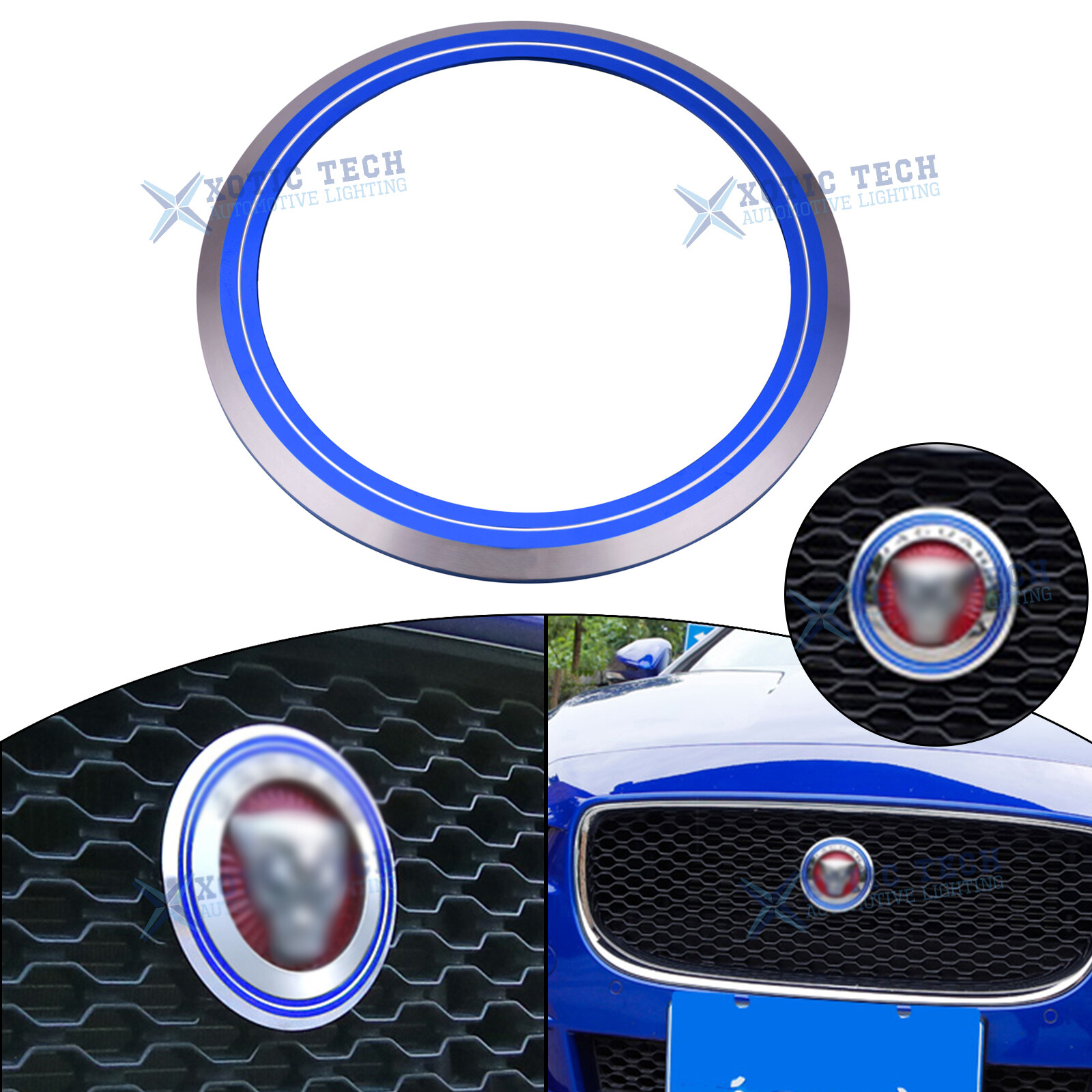 For Jaguar F-Pace XE XF XJ Blue Aluminum Front Bumper Grille Logo Bezel Cover
